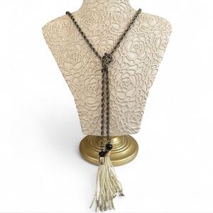 White House Black Market Silver and Black Tassel Necklace